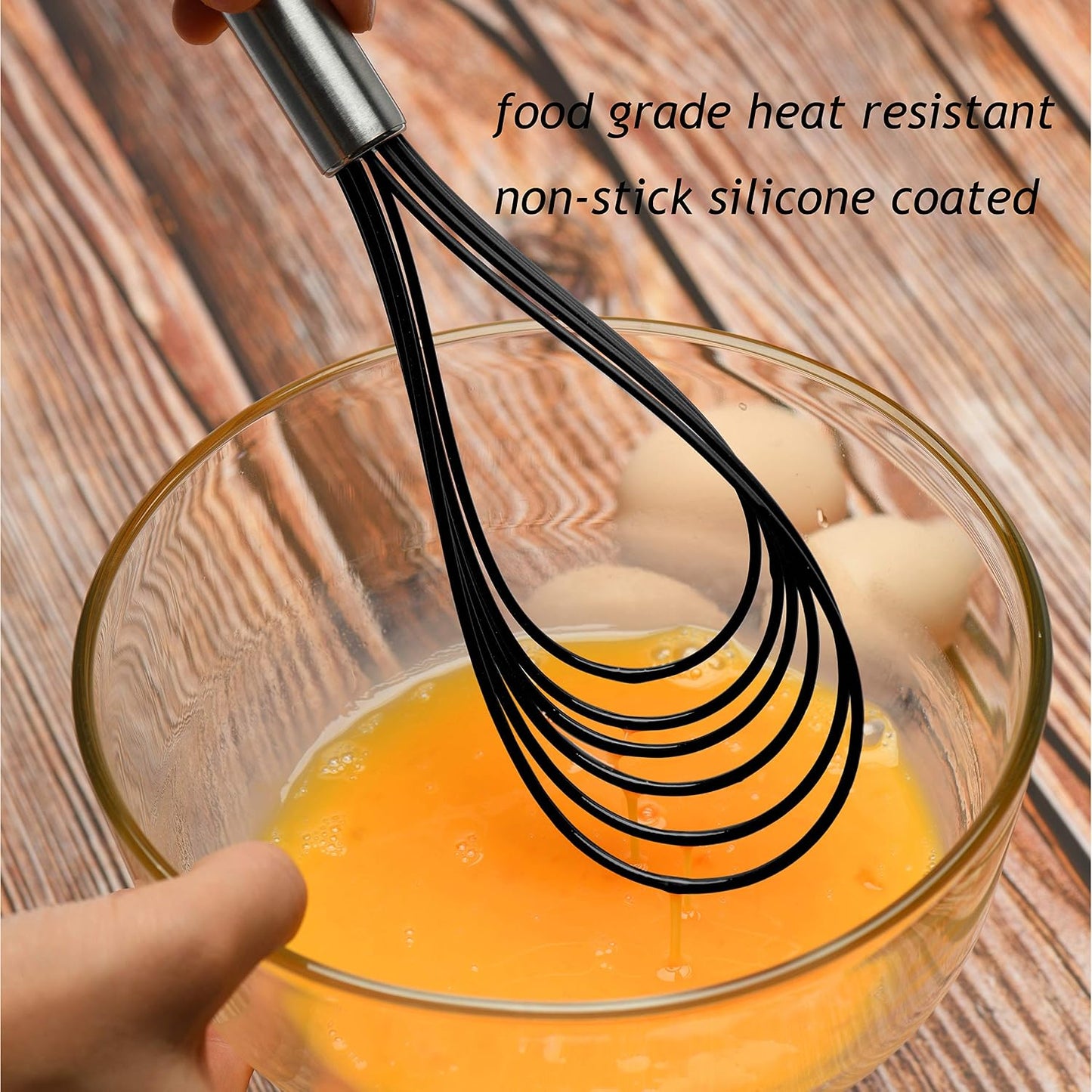 Flat Whisk Set,Stainless Steel 3 Pack 10''+11''+12'' Premium Sturdy-6 Silicone Heads Non Stick Wires Whisk for Blending Beating Stirring Kitchen Cooking (Blue)