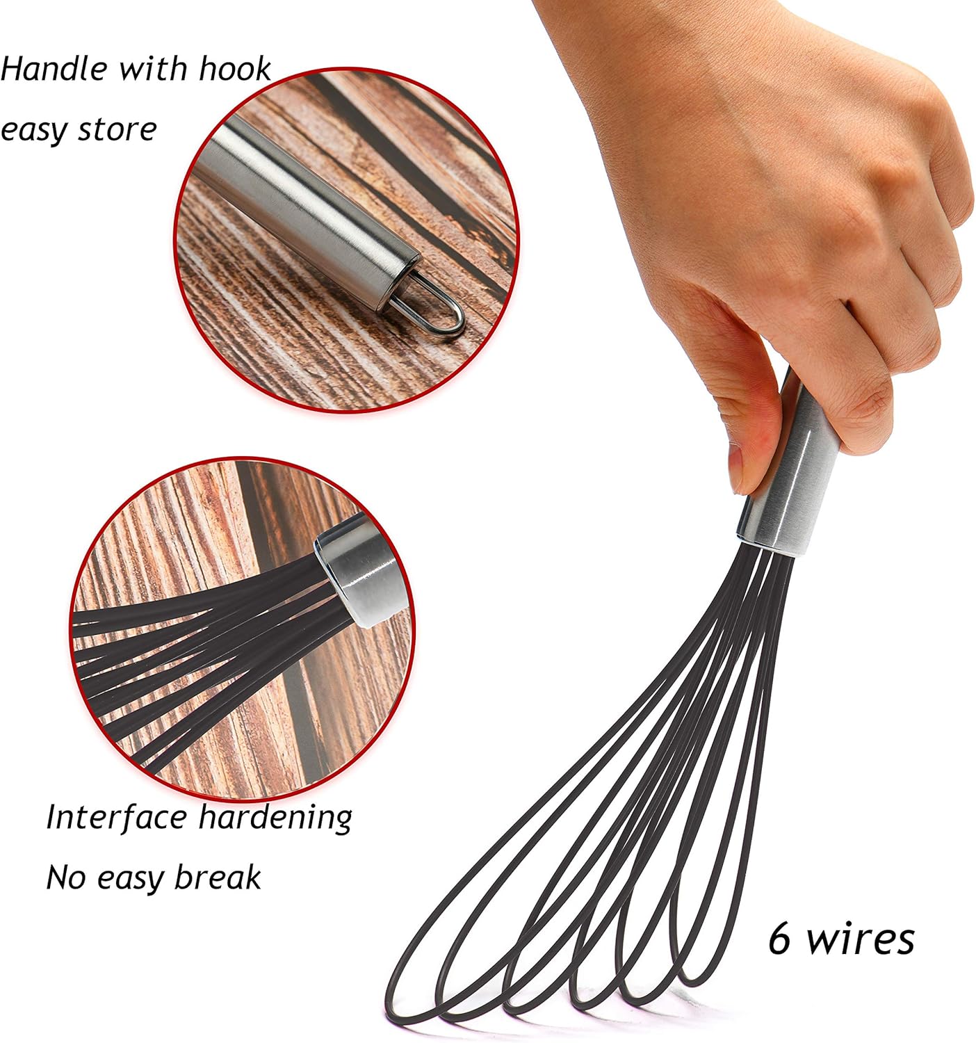 Flat Whisk Set,Stainless Steel 3 Pack 10''+11''+12'' Premium Sturdy-6 Silicone Heads Non Stick Wires Whisk for Blending Beating Stirring Kitchen Cooking (Blue)