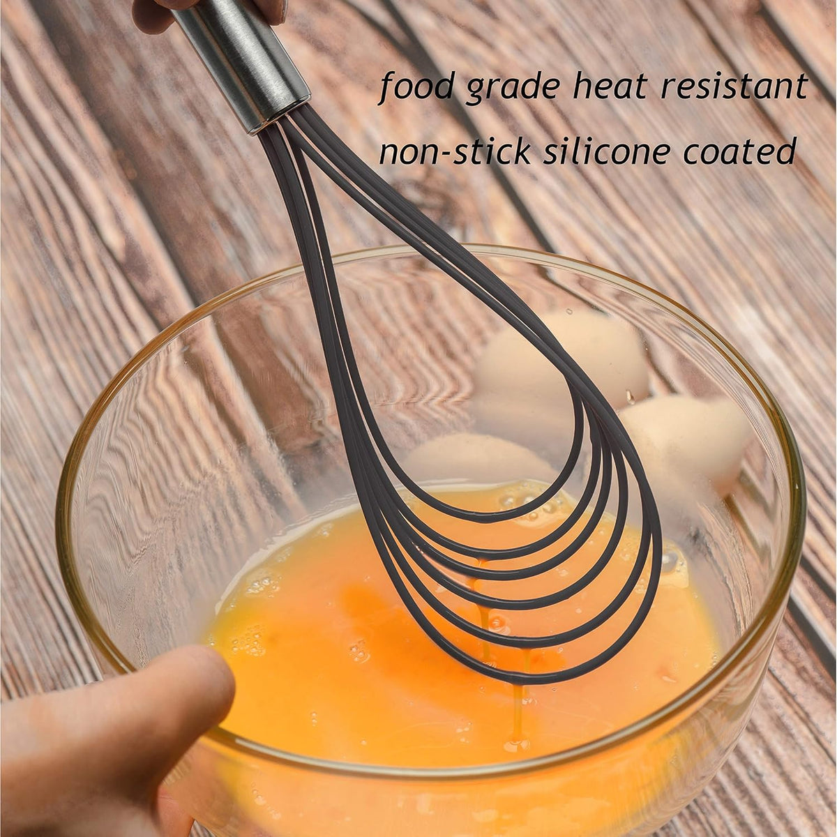 Flat Whisk Set,Stainless Steel 3 Pack 10''+11''+12'' Premium Sturdy-6 Silicone Heads Non Stick Wires Whisk for Blending Beating Stirring Kitchen Cooking (Blue)