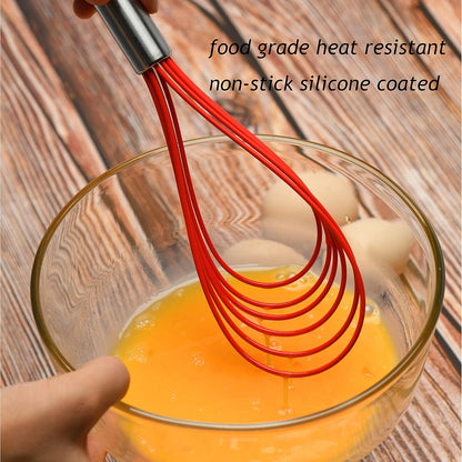 Flat Whisk Set,Stainless Steel 3 Pack 10''+11''+12'' Premium Sturdy-6 Silicone Heads Non Stick Wires Whisk for Blending Beating Stirring Kitchen Cooking (Blue)
