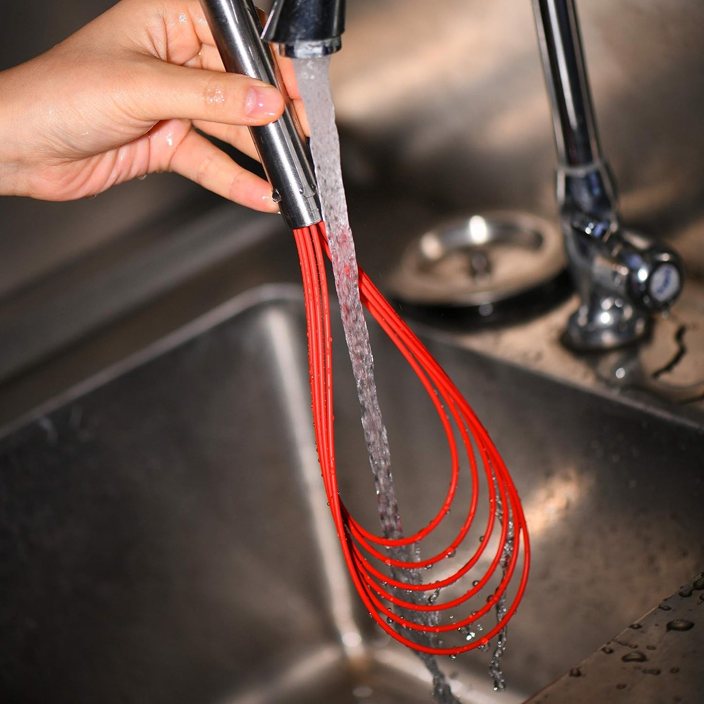 Flat Whisk Set,Stainless Steel 3 Pack 10''+11''+12'' Premium Sturdy-6 Silicone Heads Non Stick Wires Whisk for Blending Beating Stirring Kitchen Cooking (Blue)