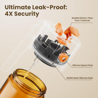 2 in 1 Oil Sprayer & Dispenser, 17 oz Light-Blocking Glass Bottle | Large Capacity, Wide-Mouth for Easy Pouring and Cleaning, Leak-Proof Oil Bottle with Stickers for Salads, Air Fryers, BBQ