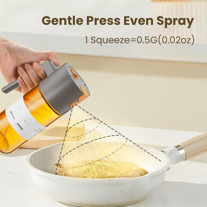 2 in 1 Oil Sprayer & Dispenser, 17 oz Light-Blocking Glass Bottle | Large Capacity, Wide-Mouth for Easy Pouring and Cleaning, Leak-Proof Oil Bottle with Stickers for Salads, Air Fryers, BBQ