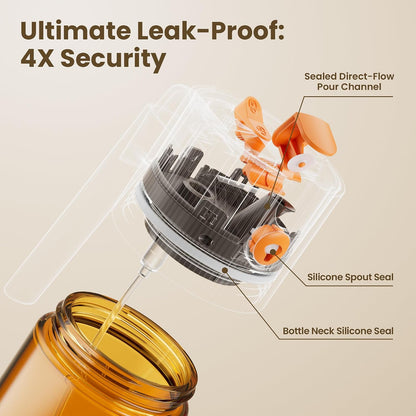 2 in 1 Oil Sprayer & Dispenser, 17 oz Light-Blocking Glass Bottle | Large Capacity, Wide-Mouth for Easy Pouring and Cleaning, Leak-Proof Oil Bottle with Stickers for Salads, Air Fryers, BBQ