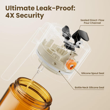 2 in 1 Oil Sprayer & Dispenser, 17 oz Light-Blocking Glass Bottle | Large Capacity, Wide-Mouth for Easy Pouring and Cleaning, Leak-Proof Oil Bottle with Stickers for Salads, Air Fryers, BBQ