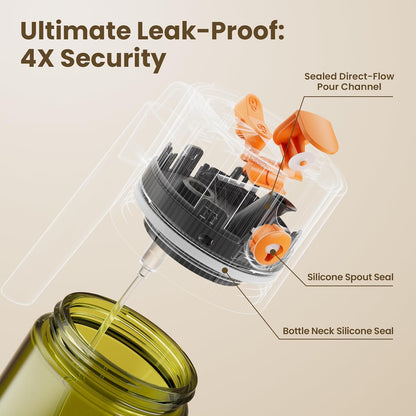 2 in 1 Oil Sprayer & Dispenser, 17 oz Light-Blocking Glass Bottle | Large Capacity, Wide-Mouth for Easy Pouring and Cleaning, Leak-Proof Oil Bottle with Stickers for Salads, Air Fryers, BBQ