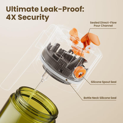 2 in 1 Oil Sprayer & Dispenser, 17 oz Light-Blocking Glass Bottle | Large Capacity, Wide-Mouth for Easy Pouring and Cleaning, Leak-Proof Oil Bottle with Stickers for Salads, Air Fryers, BBQ