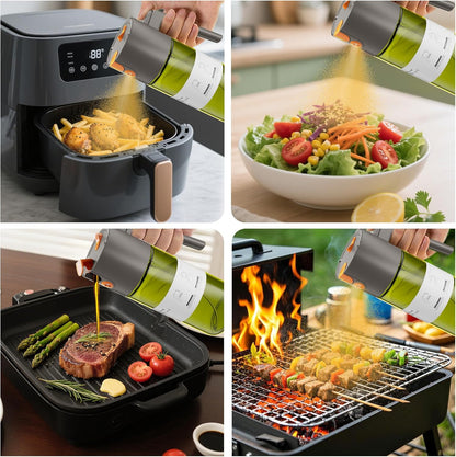 2 in 1 Oil Sprayer & Dispenser, 17 oz Light-Blocking Glass Bottle | Large Capacity, Wide-Mouth for Easy Pouring and Cleaning, Leak-Proof Oil Bottle with Stickers for Salads, Air Fryers, BBQ