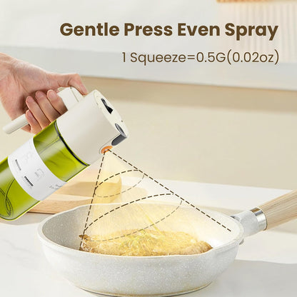 2 in 1 Oil Sprayer & Dispenser, 17 oz Light-Blocking Glass Bottle | Large Capacity, Wide-Mouth for Easy Pouring and Cleaning, Leak-Proof Oil Bottle with Stickers for Salads, Air Fryers, BBQ