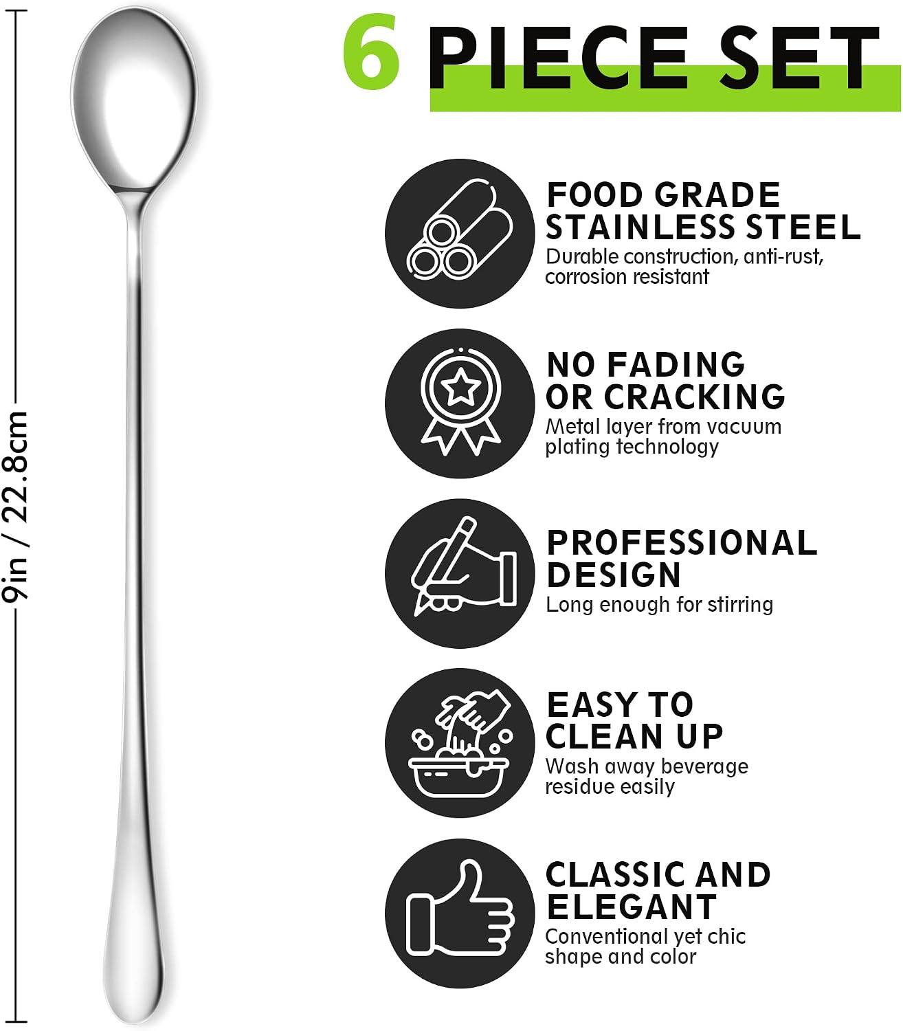 9-Inch Long Coffee Spoons for Coffee Bar, Coffee Stirrers Ice Cream Spoon Tea Spoons Stainless Steel Long Spoon for Cocktail Stirring Iced Tea, Coffee Bar Accessories (2-Pack)