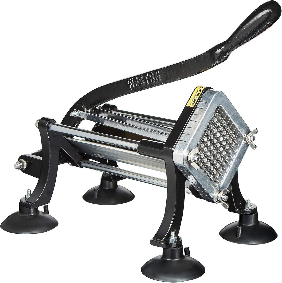 Professional French Fry Cutter for Potatoes and Vegetable Dicer, 3/8” Stainless Steel Cutting Blade, Suction Cup and Wall-Mount Feet, Restaurant-Quality, Black (36-3550-W)