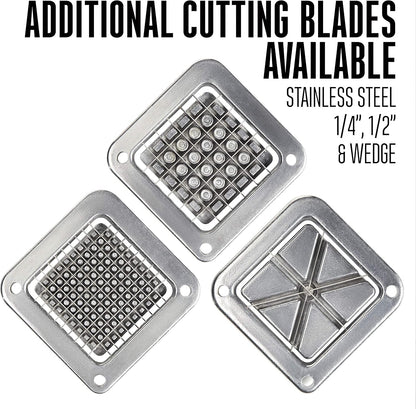 Professional French Fry Cutter for Potatoes and Vegetable Dicer, 3/8” Stainless Steel Cutting Blade, Suction Cup and Wall-Mount Feet, Restaurant-Quality, Black (36-3550-W)