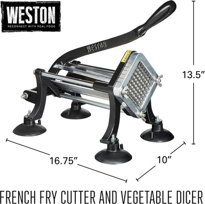 Professional French Fry Cutter for Potatoes and Vegetable Dicer, 3/8” Stainless Steel Cutting Blade, Suction Cup and Wall-Mount Feet, Restaurant-Quality, Black (36-3550-W)