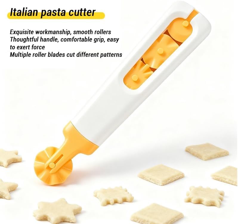 2 pcs Italian Pasta Cutter with 8 Replaceable Roller Cutters, White and Yellow, Professional Pastry Dough Tool for Baking