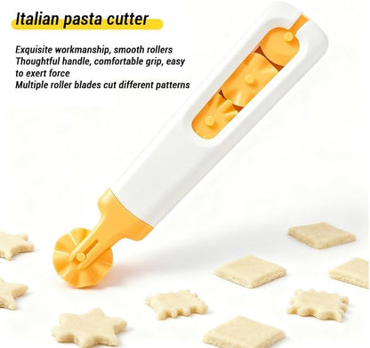 2 pcs Italian Pasta Cutter with 8 Replaceable Roller Cutters, White and Yellow, Professional Pastry Dough Tool for Baking
