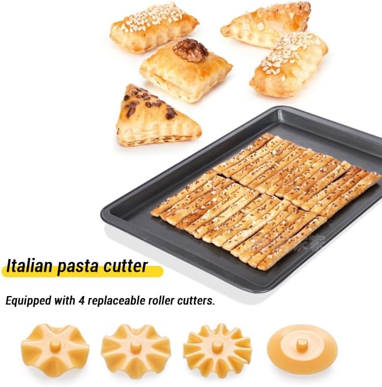 2 pcs Italian Pasta Cutter with 8 Replaceable Roller Cutters, White and Yellow, Professional Pastry Dough Tool for Baking