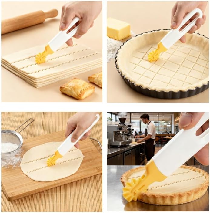 2 pcs Italian Pasta Cutter with 8 Replaceable Roller Cutters, White and Yellow, Professional Pastry Dough Tool for Baking