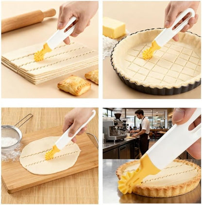 2 pcs Italian Pasta Cutter with 8 Replaceable Roller Cutters, White and Yellow, Professional Pastry Dough Tool for Baking