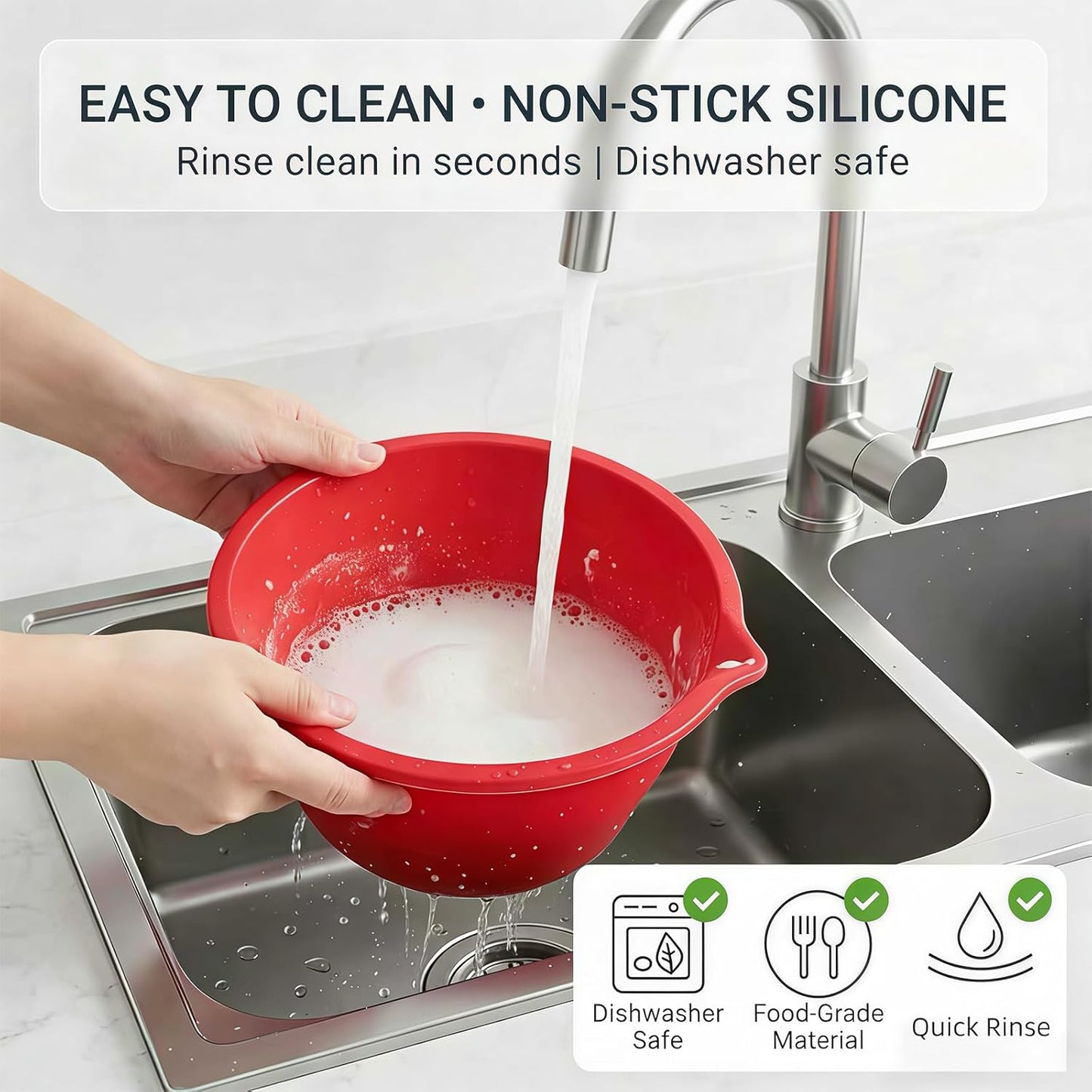 3-Pack Collapsible Silicone Bowl Liners for KitchenAid 5 QT Tilt-Head Stand Mixer Accessories, Reusable Dough Proofing & Food Storage Inserts with Airtight Lids, Space-Saving Kitchen Gadgets