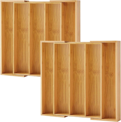 Bamboo Drawer Organizer - Expandable Silverware Organizer & Utensil Drawer Organizer, Cutlery Tray with Dividers, 7-9 Slots- Kitchen Organizer for Utensils & Flatware (Natural)