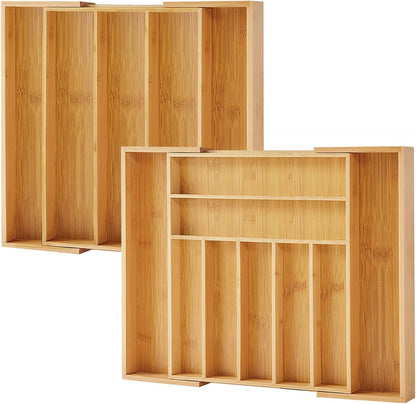 Bamboo Drawer Organizer - Expandable Silverware Organizer & Utensil Drawer Organizer, Cutlery Tray with Dividers, 7-9 Slots- Kitchen Organizer for Utensils & Flatware (Natural)