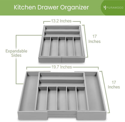 Bamboo Drawer Organizer - Expandable Silverware Organizer & Utensil Drawer Organizer, Cutlery Tray with Dividers, 7-9 Slots- Kitchen Organizer for Utensils & Flatware (Natural)