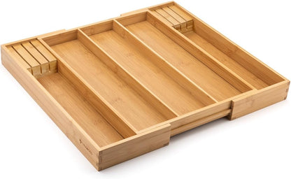 Bamboo Drawer Organizer - Expandable Silverware Organizer & Utensil Drawer Organizer, Cutlery Tray with Dividers, 7-9 Slots- Kitchen Organizer for Utensils & Flatware (Natural)