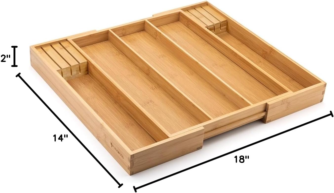 Bamboo Drawer Organizer - Expandable Silverware Organizer & Utensil Drawer Organizer, Cutlery Tray with Dividers, 7-9 Slots- Kitchen Organizer for Utensils & Flatware (Natural)