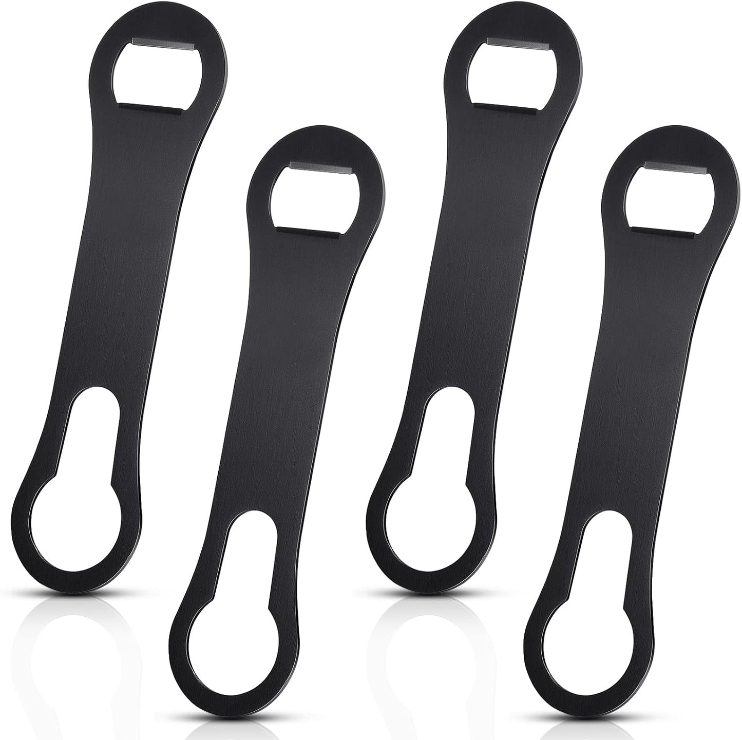 4 Pcs Bottle Opener and Pour Spout Remover Flat Bar Key Stainless Steel Bar Speed Opener for Wine Bottle Double Ended Beer Bartenders Kitchen (Black)