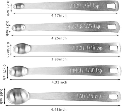 10 Pcs Mini Measuring Spoons, 2 Sets of 5 Stainless Steel Spoons | Includes Tad, Dash, Pinch, Smidgen & Drop Sizes from 1/4 to 1/64 Tsp for Spices, Baking & Precise Kitchen Measuring