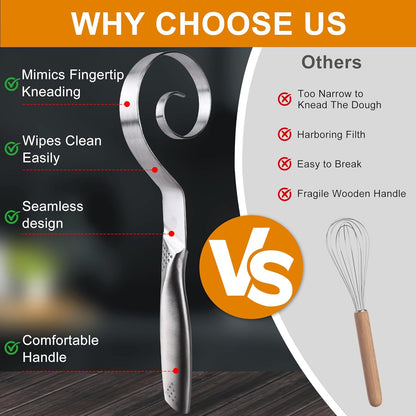Seamless Danish Dough Whisk: 10" Stainless Steel Dutch Bread Dough Whisk for Sourdough - Hand Mixing Tool for Pizza, Pastry, Cake Batter, Dishwasher Safe Professional Baking Starter