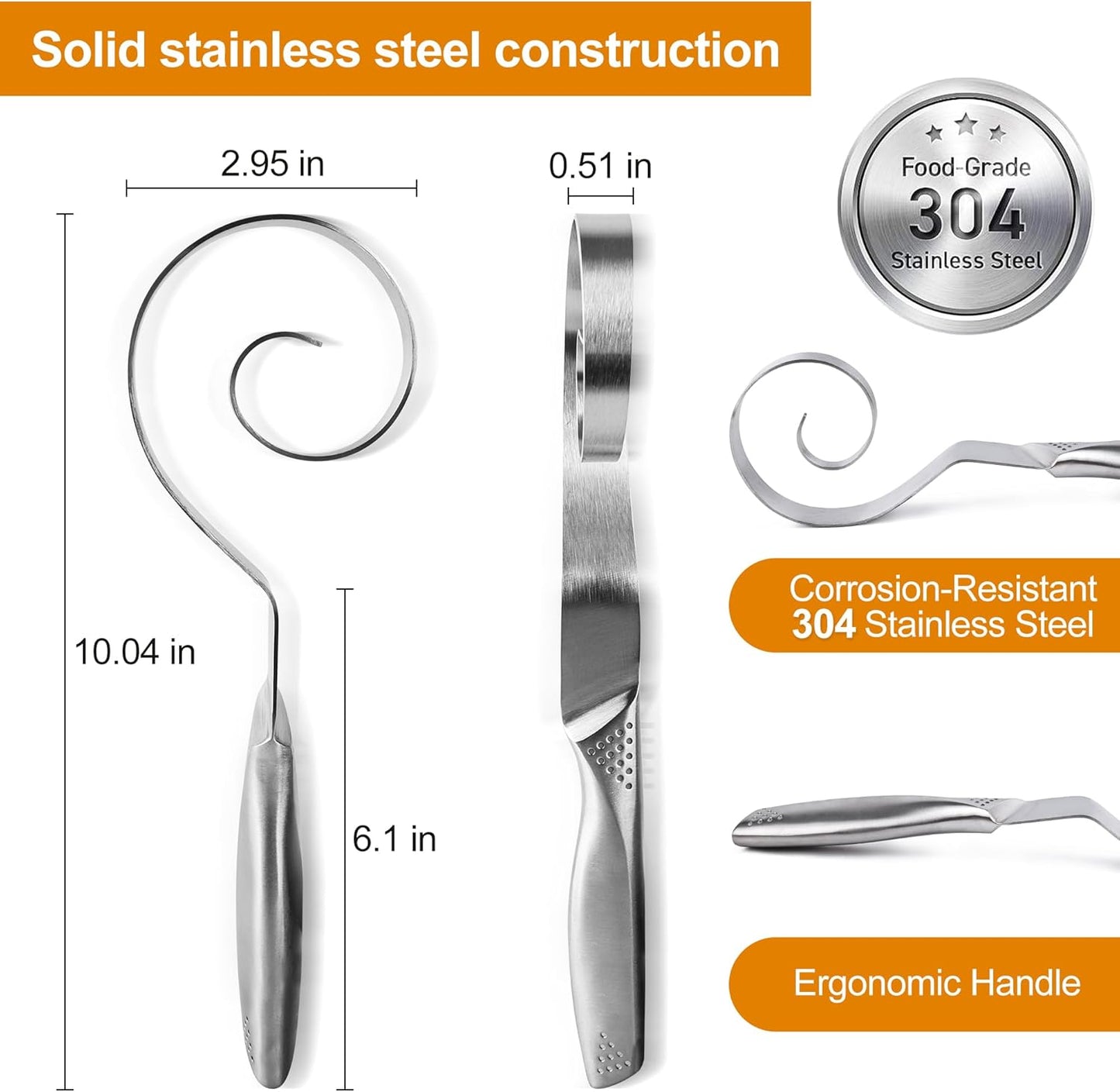 Seamless Danish Dough Whisk: 10" Stainless Steel Dutch Bread Dough Whisk for Sourdough - Hand Mixing Tool for Pizza, Pastry, Cake Batter, Dishwasher Safe Professional Baking Starter