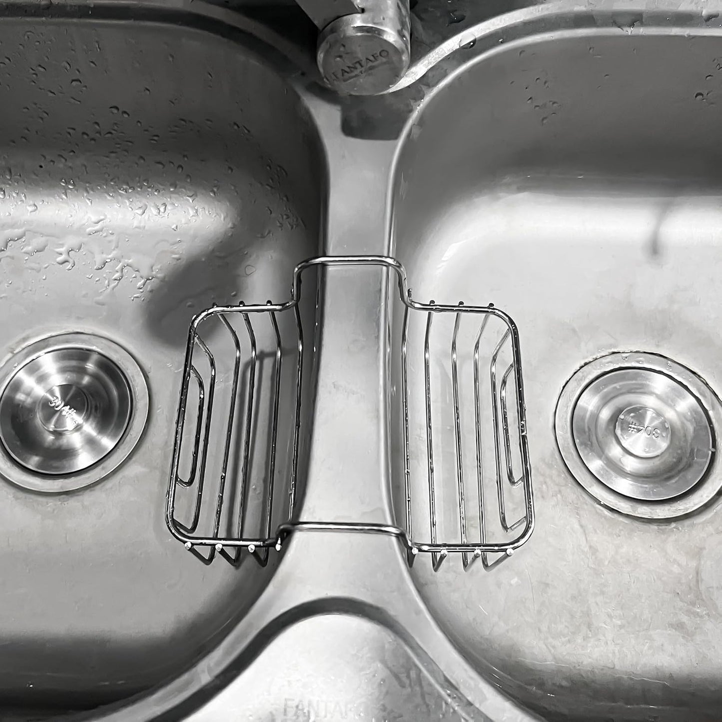 Stainless Steel Sponge Holder for Kitchen Sink - Never Rust Hanging Saddle Double for Soap Kitchen Sink Caddy 2.2 inch, Rustproof Organizer for Dishwashing and Brush Drying