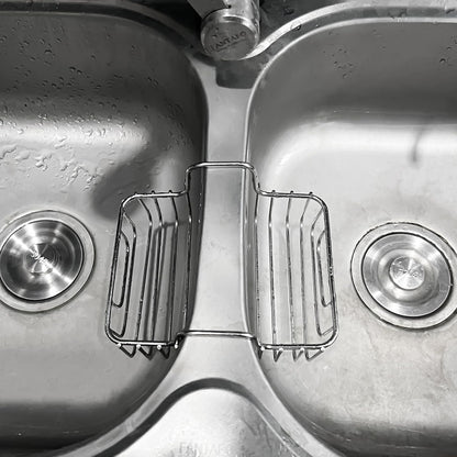 Stainless Steel Sponge Holder for Kitchen Sink - Never Rust Hanging Saddle Double for Soap Kitchen Sink Caddy 2.2 inch, Rustproof Organizer for Dishwashing and Brush Drying