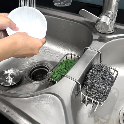 Stainless Steel Sponge Holder for Kitchen Sink - Never Rust Hanging Saddle Double for Soap Kitchen Sink Caddy 2.2 inch, Rustproof Organizer for Dishwashing and Brush Drying