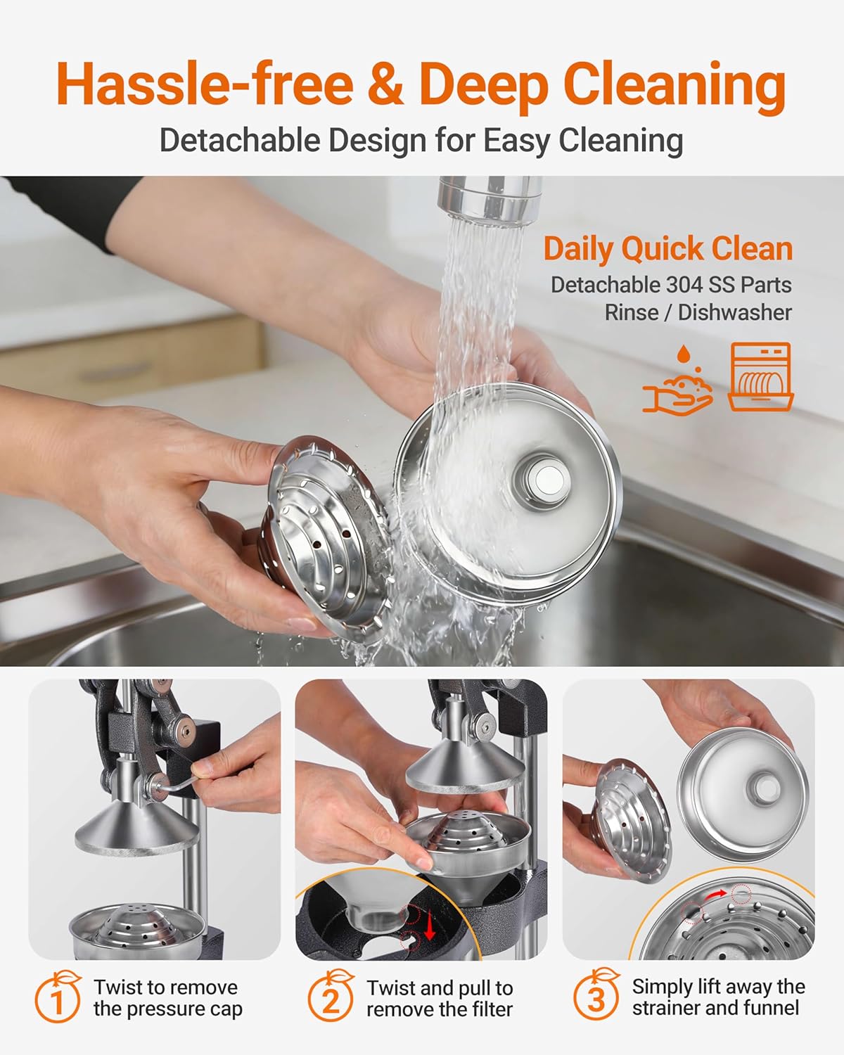 Heavy Duty Cast Iron Manual Juicer, Professional Citrus Press Squeezer for Orange, Pomegranate, Lemon & Lime, Commercial Hand Press Juicer with 304 Stainless Steel Cup