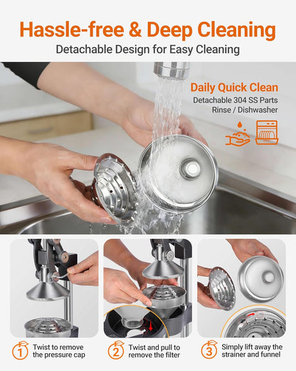 Heavy Duty Cast Iron Manual Juicer, Professional Citrus Press Squeezer for Orange, Pomegranate, Lemon & Lime, Commercial Hand Press Juicer with 304 Stainless Steel Cup
