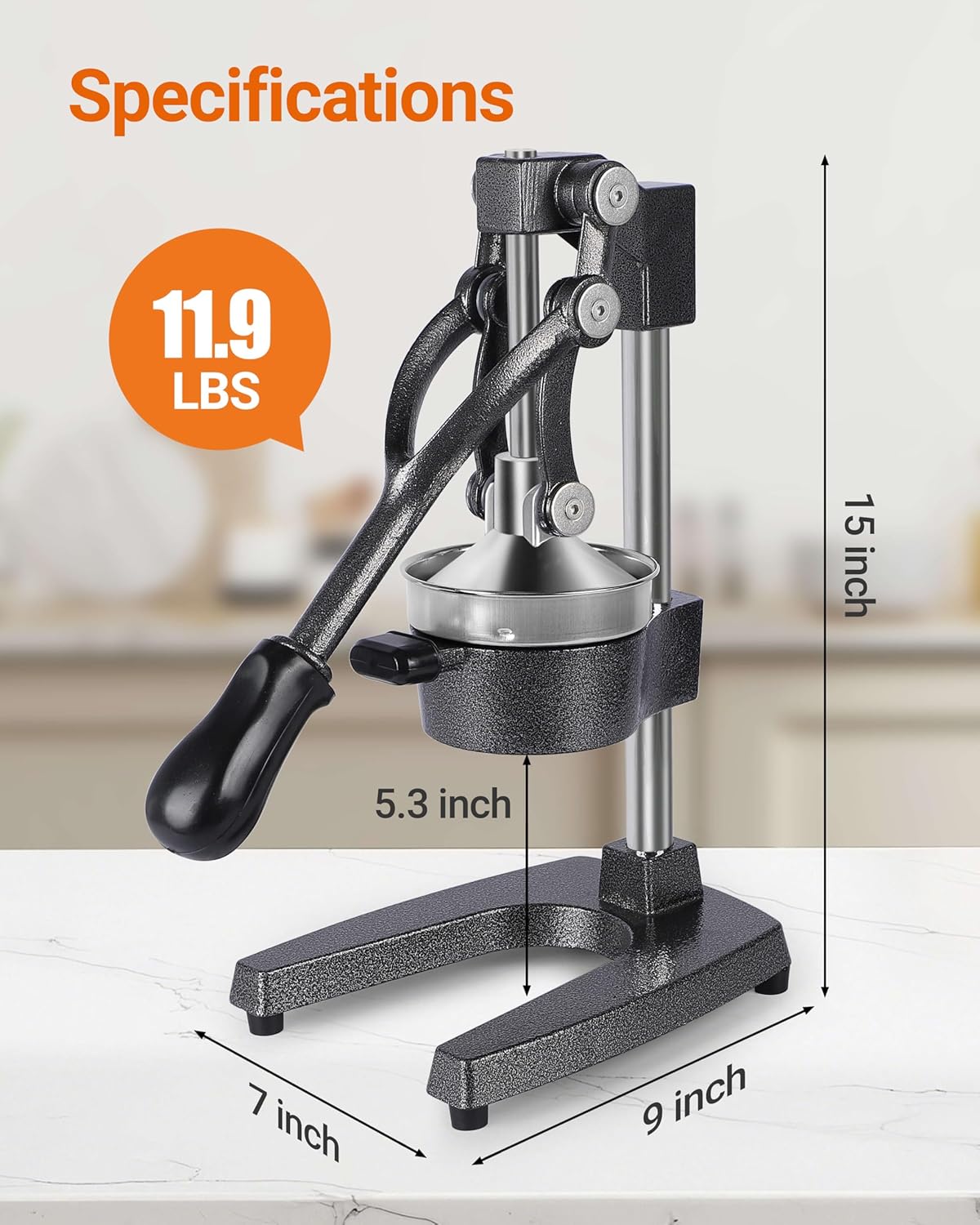 Heavy Duty Cast Iron Manual Juicer, Professional Citrus Press Squeezer for Orange, Pomegranate, Lemon & Lime, Commercial Hand Press Juicer with 304 Stainless Steel Cup