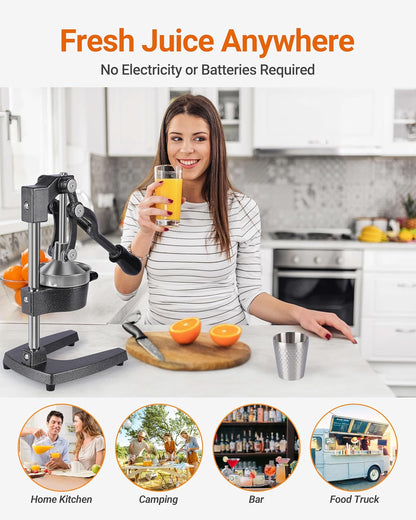 Heavy Duty Cast Iron Manual Juicer, Professional Citrus Press Squeezer for Orange, Pomegranate, Lemon & Lime, Commercial Hand Press Juicer with 304 Stainless Steel Cup