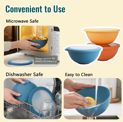 Wheat Straw Bowls 40 OZ, Unbreakable Salad Container for Lunch, Plastic Bowls with Lids, Microwavable Meal Prep Bowls for Cereal, Ramen, Soup, Leftovers - 4 Large Bowls and 4 Lids, Multi