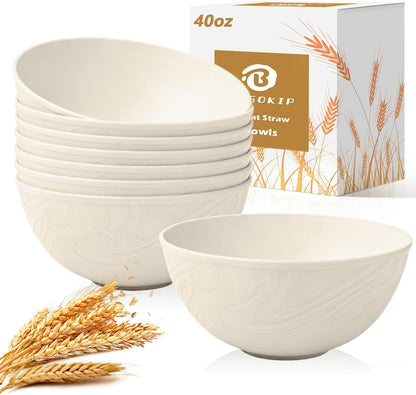 Wheat Straw Bowls 40 OZ, Unbreakable Salad Container for Lunch, Plastic Bowls with Lids, Microwavable Meal Prep Bowls for Cereal, Ramen, Soup, Leftovers - 4 Large Bowls and 4 Lids, Multi