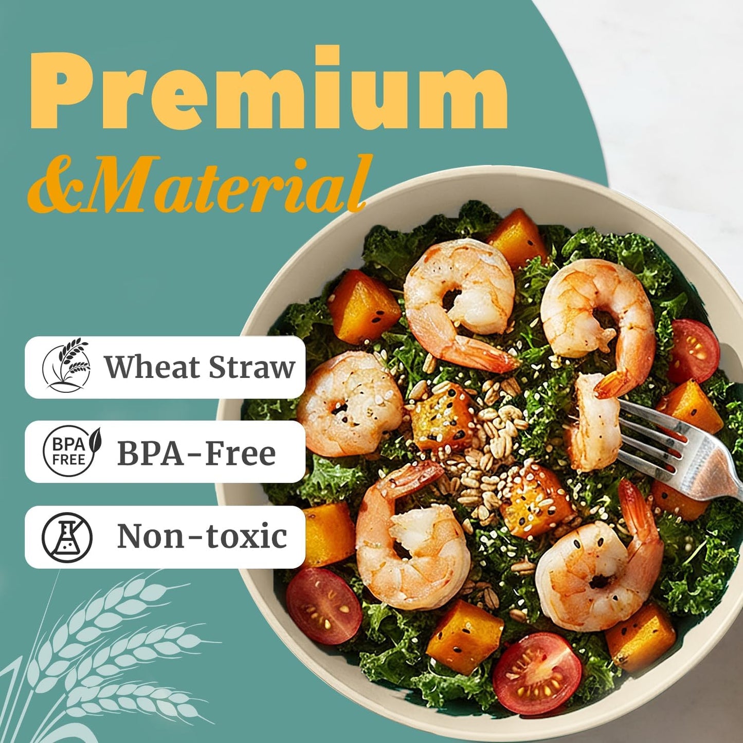 Wheat Straw Bowls 40 OZ, Unbreakable Salad Container for Lunch, Plastic Bowls with Lids, Microwavable Meal Prep Bowls for Cereal, Ramen, Soup, Leftovers - 4 Large Bowls and 4 Lids, Multi
