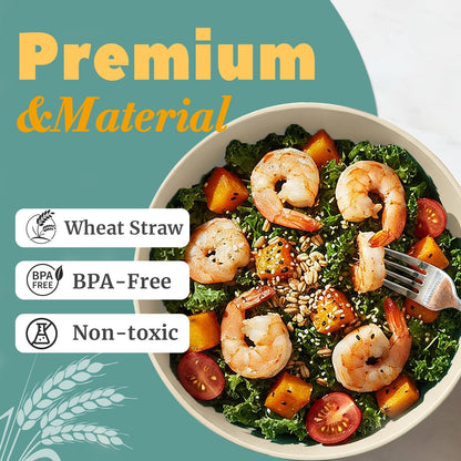 Wheat Straw Bowls 40 OZ, Unbreakable Salad Container for Lunch, Plastic Bowls with Lids, Microwavable Meal Prep Bowls for Cereal, Ramen, Soup, Leftovers - 4 Large Bowls and 4 Lids, Multi