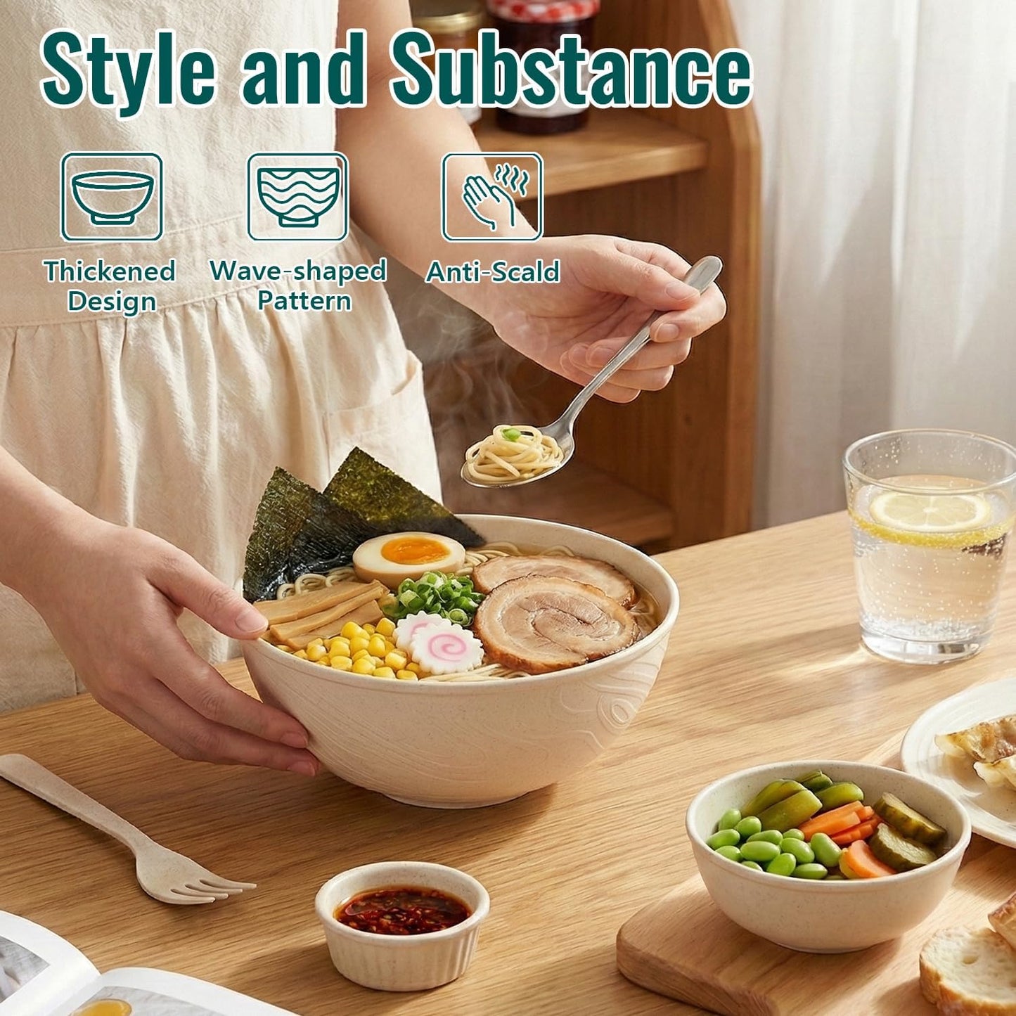 Wheat Straw Bowls 40 OZ, Unbreakable Salad Container for Lunch, Plastic Bowls with Lids, Microwavable Meal Prep Bowls for Cereal, Ramen, Soup, Leftovers - 4 Large Bowls and 4 Lids, Multi