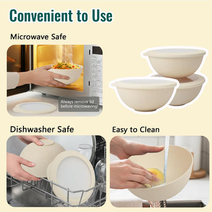 Wheat Straw Bowls 40 OZ, Unbreakable Salad Container for Lunch, Plastic Bowls with Lids, Microwavable Meal Prep Bowls for Cereal, Ramen, Soup, Leftovers - 4 Large Bowls and 4 Lids, Multi