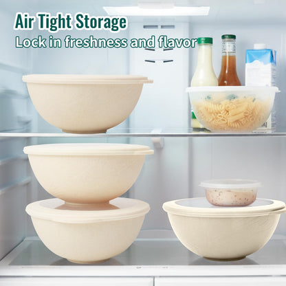 Wheat Straw Bowls 40 OZ, Unbreakable Salad Container for Lunch, Plastic Bowls with Lids, Microwavable Meal Prep Bowls for Cereal, Ramen, Soup, Leftovers - 4 Large Bowls and 4 Lids, Multi