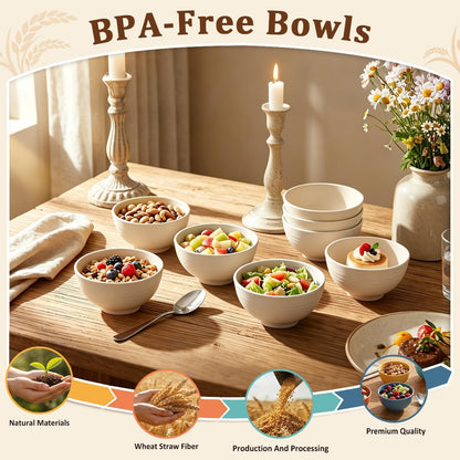 Wheat Straw Bowls 40 OZ, Unbreakable Salad Container for Lunch, Plastic Bowls with Lids, Microwavable Meal Prep Bowls for Cereal, Ramen, Soup, Leftovers - 4 Large Bowls and 4 Lids, Multi