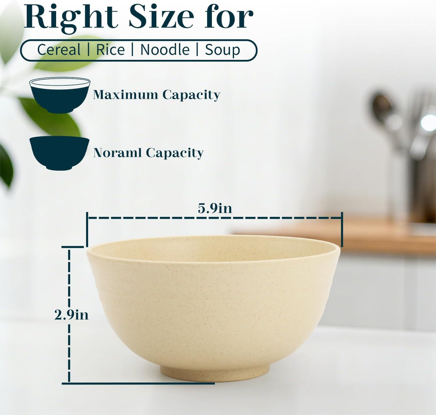 Wheat Straw Bowls 40 OZ, Unbreakable Salad Container for Lunch, Plastic Bowls with Lids, Microwavable Meal Prep Bowls for Cereal, Ramen, Soup, Leftovers - 4 Large Bowls and 4 Lids, Multi