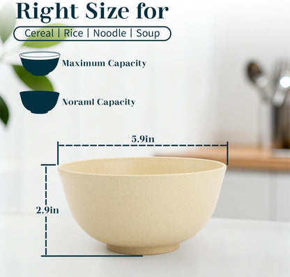 Wheat Straw Bowls 40 OZ, Unbreakable Salad Container for Lunch, Plastic Bowls with Lids, Microwavable Meal Prep Bowls for Cereal, Ramen, Soup, Leftovers - 4 Large Bowls and 4 Lids, Multi