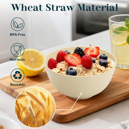 Wheat Straw Bowls 40 OZ, Unbreakable Salad Container for Lunch, Plastic Bowls with Lids, Microwavable Meal Prep Bowls for Cereal, Ramen, Soup, Leftovers - 4 Large Bowls and 4 Lids, Multi
